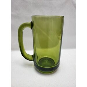 Vintage Hazel Atlas Avocado Green & Yellow 16 Ounce Glass Beer Mug Stein BARWARE